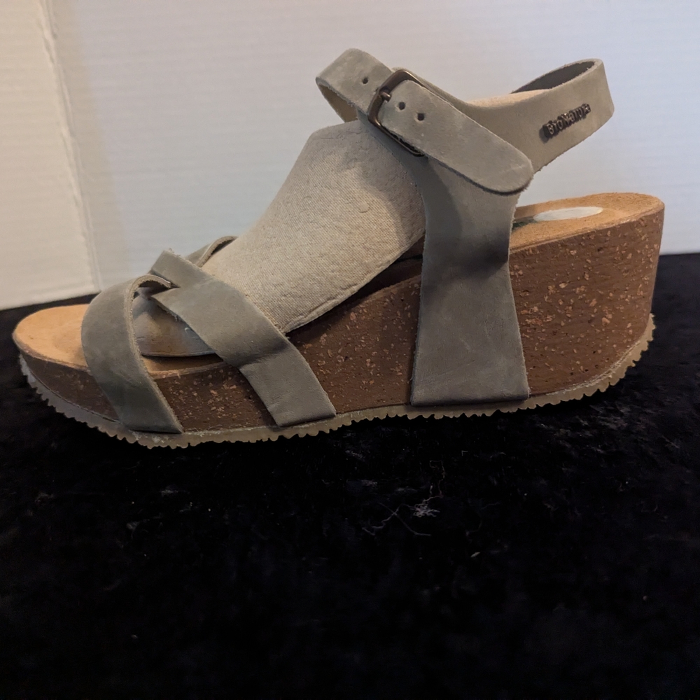 BioNatura NEW Gray/Beige Cork Platform Sandals with Ankle Strap